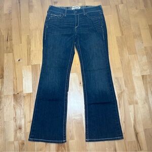 Ariat Real Denim Jeans Womens Sz 32R Blue Mid Rise Boot Cut Entwined Ocean